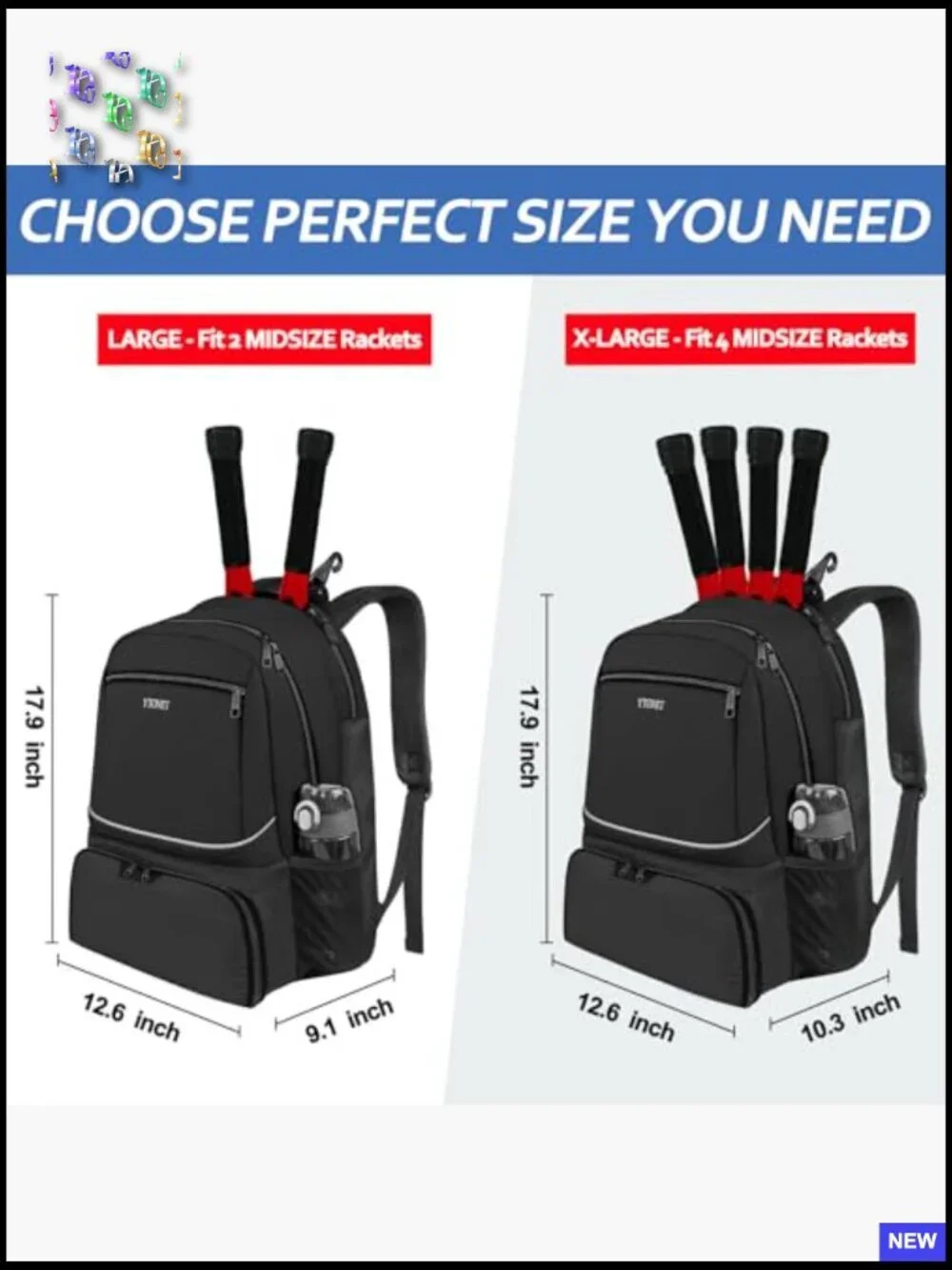 Tennis Backpack for Men Women 2 Rackets Insulated Pocket Ventilated Shoe